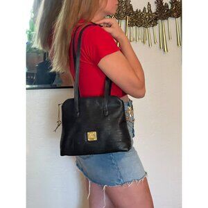 VTG HCL Designer Handcrafted Black Leather Handbag Tote W/Straps